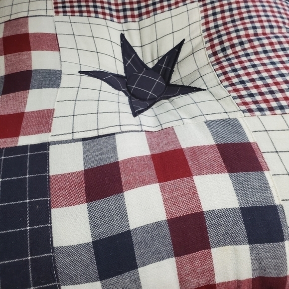 Country Patchwork quilt Plaid Star Red White Blue quilted ruffle pillow - Picture 10 of 11